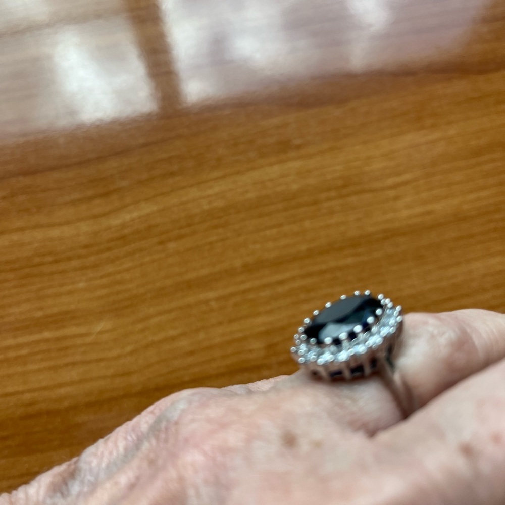 Faux sapphire & diamond ring - size 7 - Picture 2 of 8